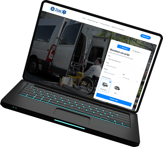 Medical transportation booking website shown on a laptop