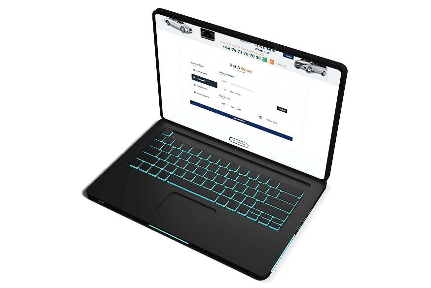 Class Mercedes car booking website shown on a laptop